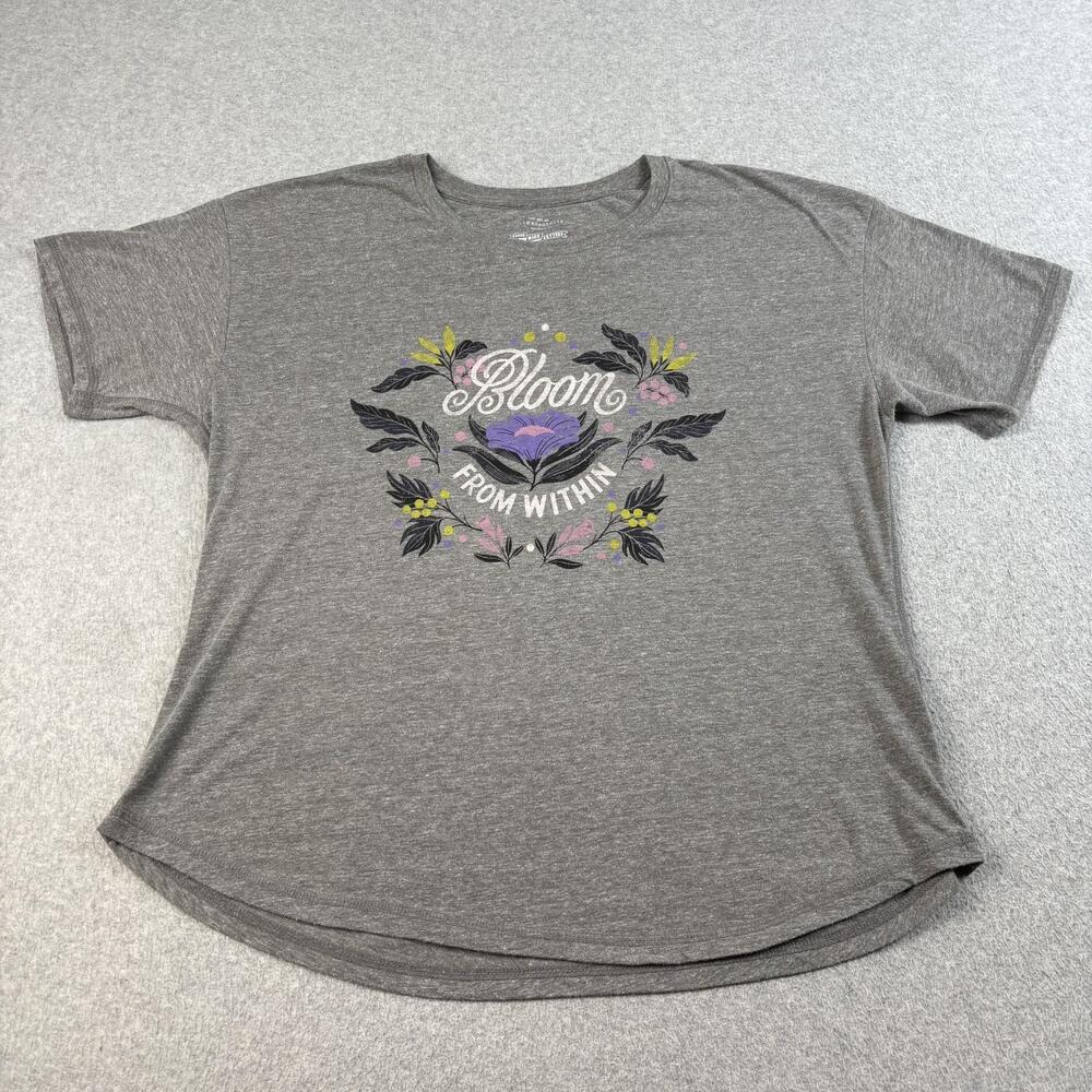 Anthropologie Super Nice Letters Shirt Women Medium Gray Floral Oversized Comfy